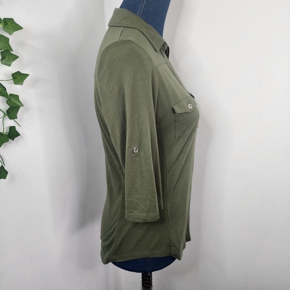 Guess Olive Green Knit Button Down Shirt - Picture 9 of 11